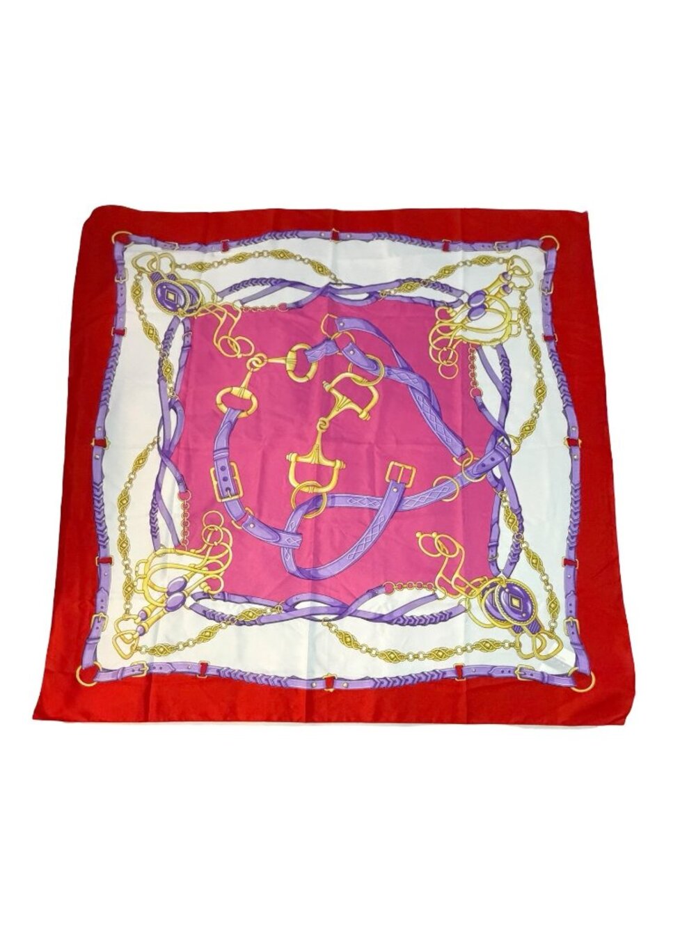 Leonardi Como Italy Equestrian Scarf 34 Inch Square Red Pink Purple Gold NWT